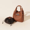 Genuine Leather Lychee-Pattern Basket Bucket Bag