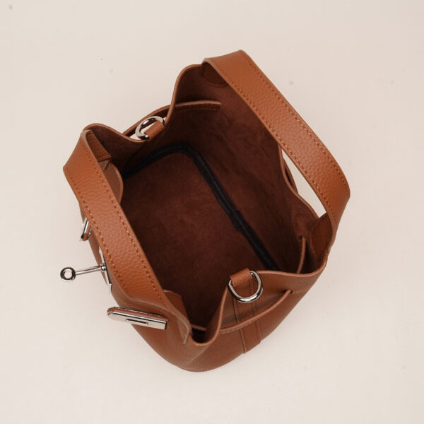 Genuine Leather Lychee-Pattern Basket Bucket Bag