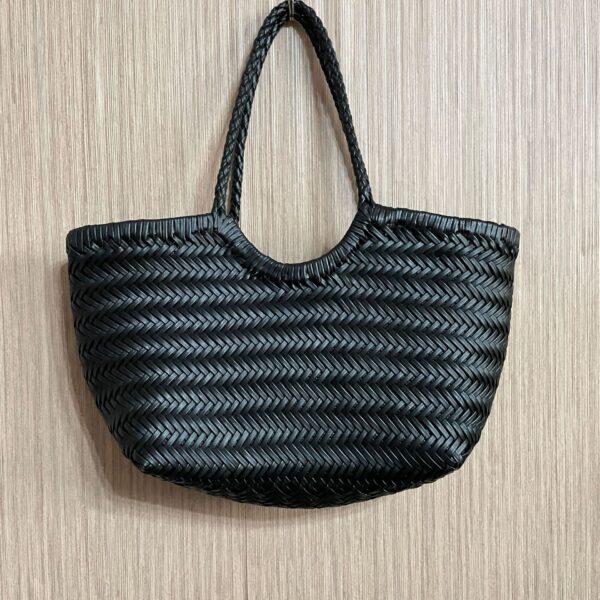 French-inspired Woven Leather Market Tote - Vintage Basket Bag