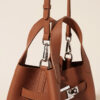 Genuine Leather Lychee-Pattern Basket Bucket Bag