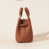 Genuine Leather Lychee-Pattern Basket Bucket Bag