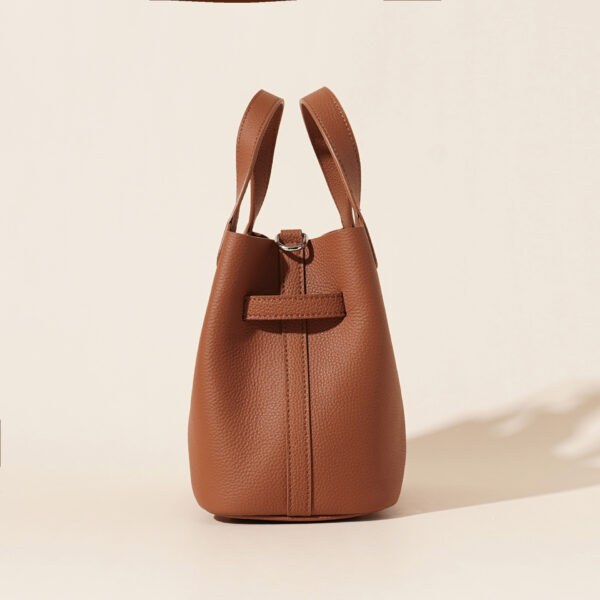 Genuine Leather Lychee-Pattern Basket Bucket Bag
