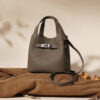 Genuine Leather Lychee-Pattern Basket Bucket Bag