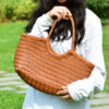 French-inspired Woven Leather Market Tote - Vintage Basket Bag