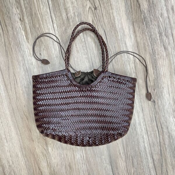 French-inspired Woven Leather Market Tote - Vintage Basket Bag