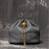 Women's Mini Top-Grain Cowhide Bucket Bag with Chain Drawstring