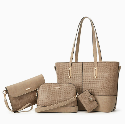 Women's 4-Piece Textured PU Leather Tote Bag Set