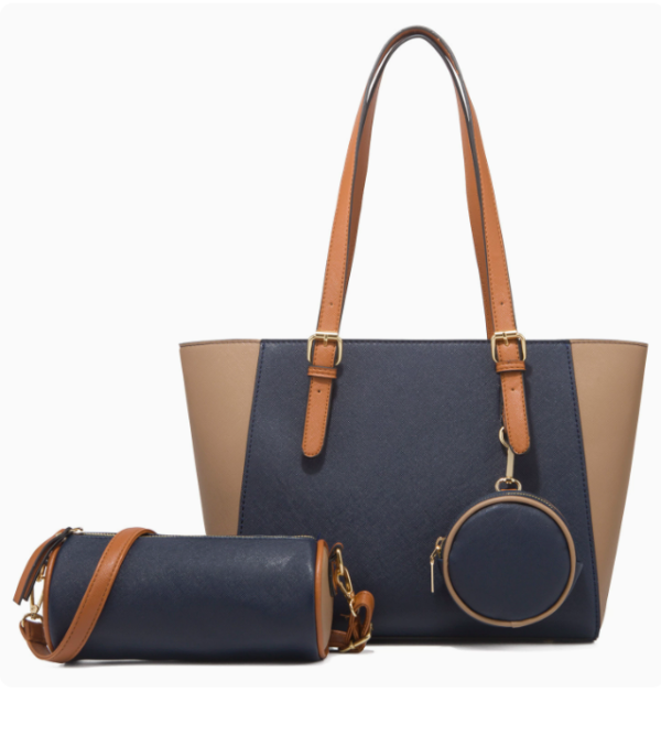 1e12aa86d03c02c7bf8bcdae4b3b422a Women's 3-Piece PU Leather Tote Bag Set with Contrast Trim