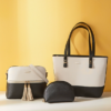 Color-Block Tote Bag for Women 3-Piece Set PU Leather Shoulder Handbag with Tassel Pendant