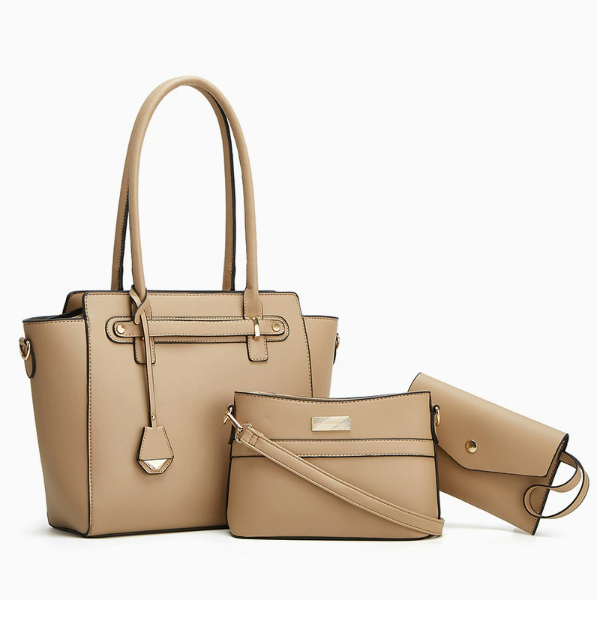 25d6334f8623cdc88e28425c1a028e9f Women's 3-Piece PU Leather Tote Bag Set with Belt Detail