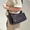 Vintage Genuine Leather Pillow Shoulder Bag – Contrast Stitch Women’s Handbag