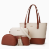 Color-Block Tote Bag for Women 3-Piece Set PU Leather Shoulder Handbag with Tassel Pendant