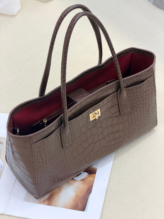 Crocodile Embossed Top Grain Leather Tote Bag – JD-78866