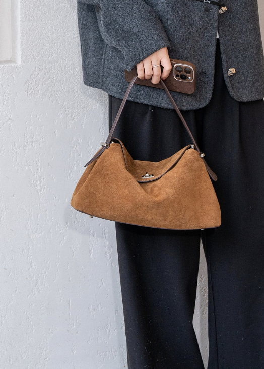 Women's Genuine Leather Shoulder & Crossbody Bag with Clasp Closure