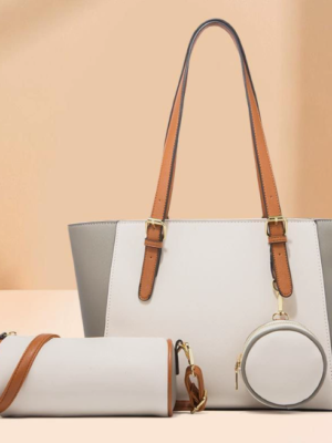 37f6e37a9691c8a88ac8728662d9f8aa Women's 3-Piece PU Leather Tote Bag Set with Contrast Trim