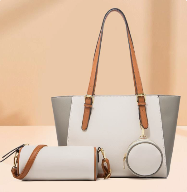 37f6e37a9691c8a88ac8728662d9f8aa Women's 3-Piece PU Leather Tote Bag Set with Contrast Trim