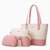 Color-Block Tote Bag for Women 3-Piece Set PU Leather Shoulder Handbag with Tassel Pendant