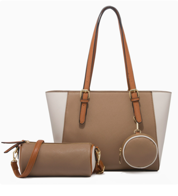 565b864648fb25a6d5e1c4fc0d6cd2bc Women's 3-Piece PU Leather Tote Bag Set with Contrast Trim