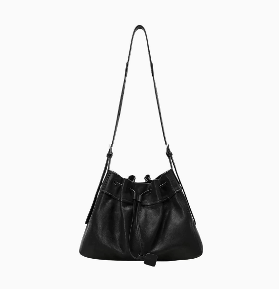 Genuine Sheepskin Drawstring Bucket Bag – Women’s Soft Leather Shoulder Bag