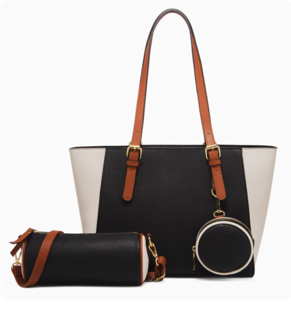 62373520772056e9066a1e8a2aac1b2c Women's 3-Piece PU Leather Tote Bag Set with Contrast Trim