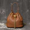 Women's Mini Top-Grain Cowhide Bucket Bag with Chain Drawstring