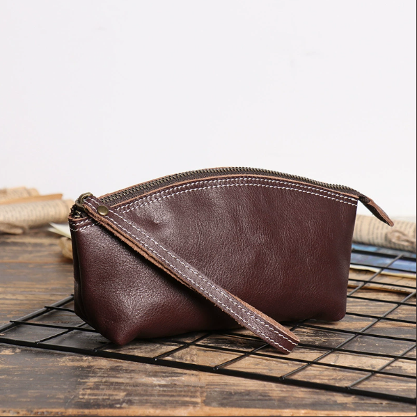 781360c8e131a54f82d20dd9b773636f Women's Top-Grain Cowhide Leather Wristlet Pouch