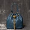 Women's Mini Top-Grain Cowhide Bucket Bag with Chain Drawstring