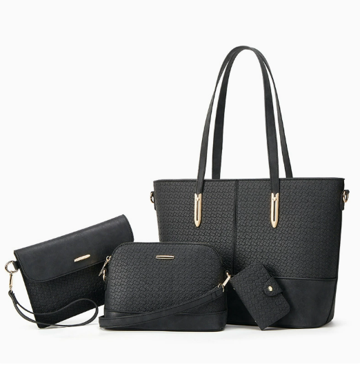 Women's 4-Piece Textured PU Leather Tote Bag Set