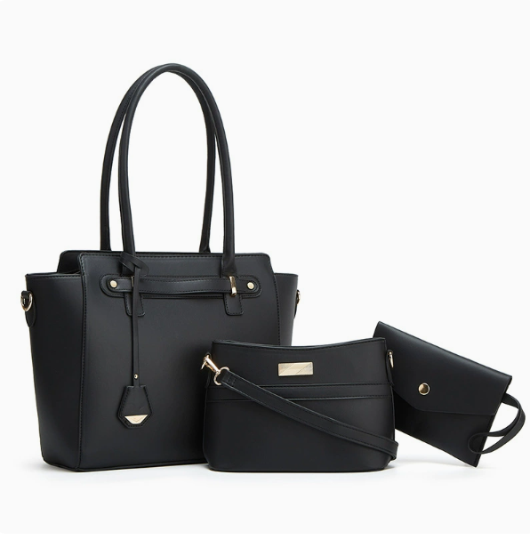 926f79d13981bbe832fbd639cb9c3026 Women's 3-Piece PU Leather Tote Bag Set with Belt Detail