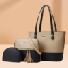 Color-Block Tote Bag for Women 3-Piece Set PU Leather Shoulder Handbag with Tassel Pendant