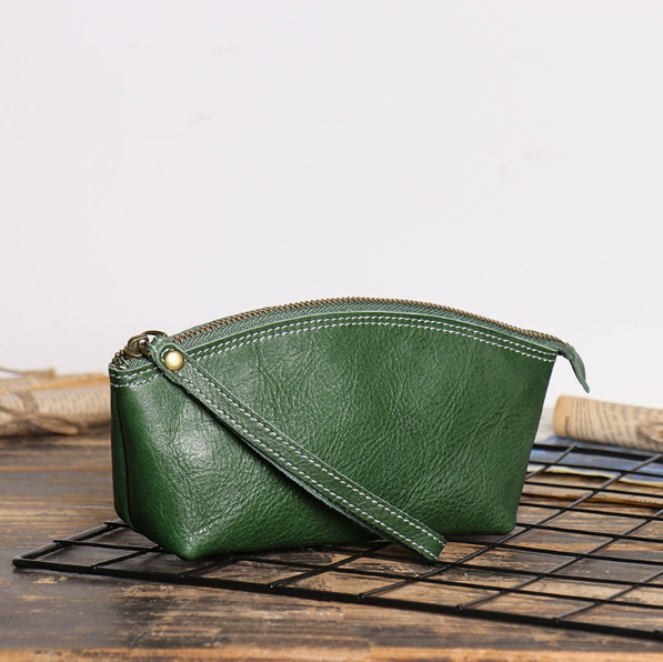 a067dd56016a41bcd717de8d39b4b19d Women's Top-Grain Cowhide Leather Wristlet Pouch