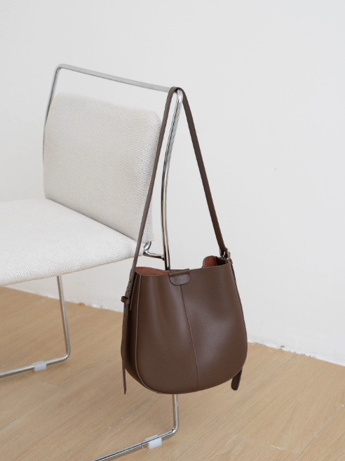 Women's Soft Split Cowhide Leather Bucket Shoulder Bag