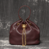 Women's Mini Top-Grain Cowhide Bucket Bag with Chain Drawstring
