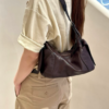 Vintage Genuine Leather Pillow Shoulder Bag – Contrast Stitch Women’s Handbag
