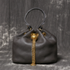 Women's Mini Top-Grain Cowhide Bucket Bag with Chain Drawstring