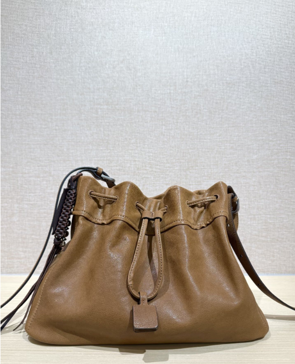Genuine Sheepskin Drawstring Bucket Bag – Women’s Soft Leather Shoulder Bag