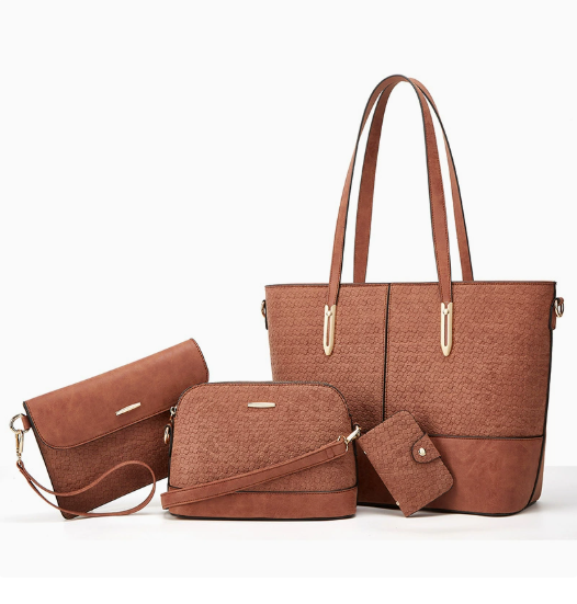 Women's 4-Piece Textured PU Leather Tote Bag Set