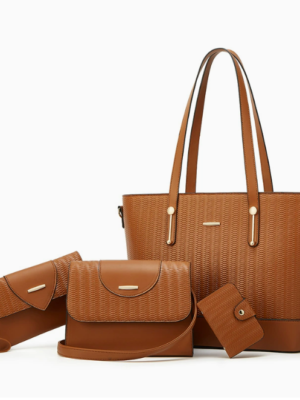c176c5e7cef03fcced53551df4cd2064 Women's 4-Piece PU Leather Bag Set with Woven-Texture Detail