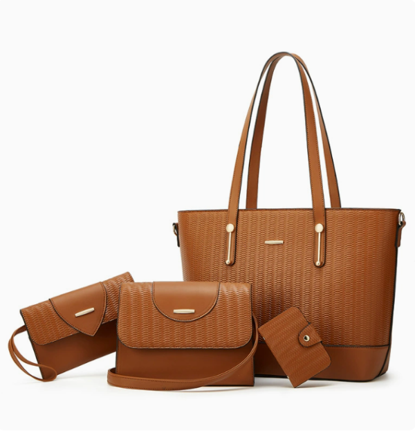 c176c5e7cef03fcced53551df4cd2064 Women's 4-Piece PU Leather Bag Set with Woven-Texture Detail