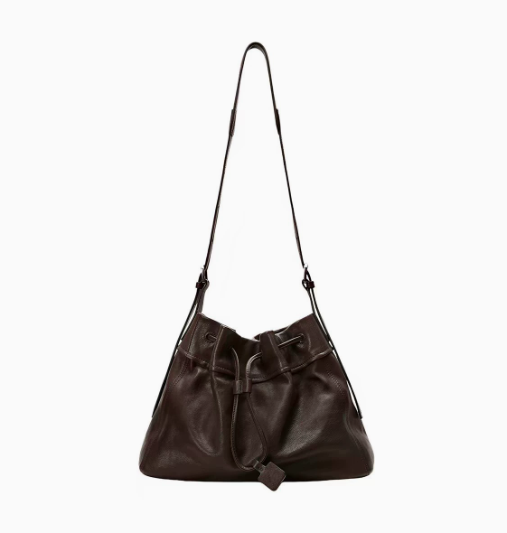 Genuine Sheepskin Drawstring Bucket Bag – Women’s Soft Leather Shoulder Bag