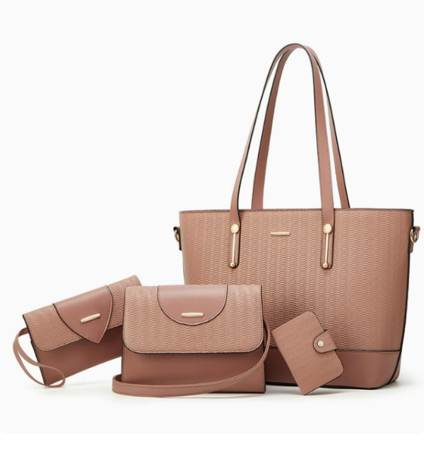 d0ba55236d7f6f7e6ea28bb35b24d015 Women's 4-Piece PU Leather Bag Set with Woven-Texture Detail