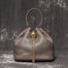 Women's Mini Top-Grain Cowhide Bucket Bag with Chain Drawstring