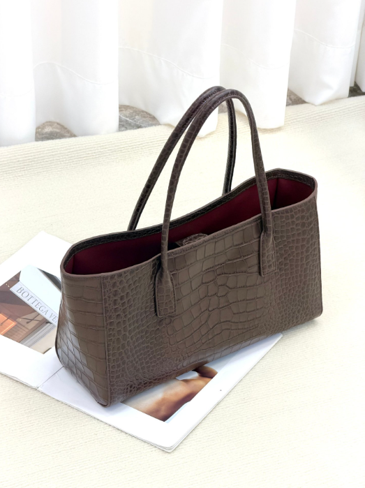 Crocodile Embossed Top Grain Leather Tote Bag – JD-78866