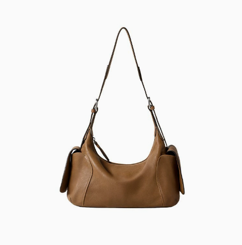 Vintage Genuine Leather Pillow Shoulder Bag – Contrast Stitch Women’s Handbag