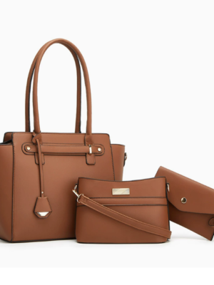 e475b304bfd3175d39e6a0b065ba962b Women's 3-Piece PU Leather Tote Bag Set with Belt Detail