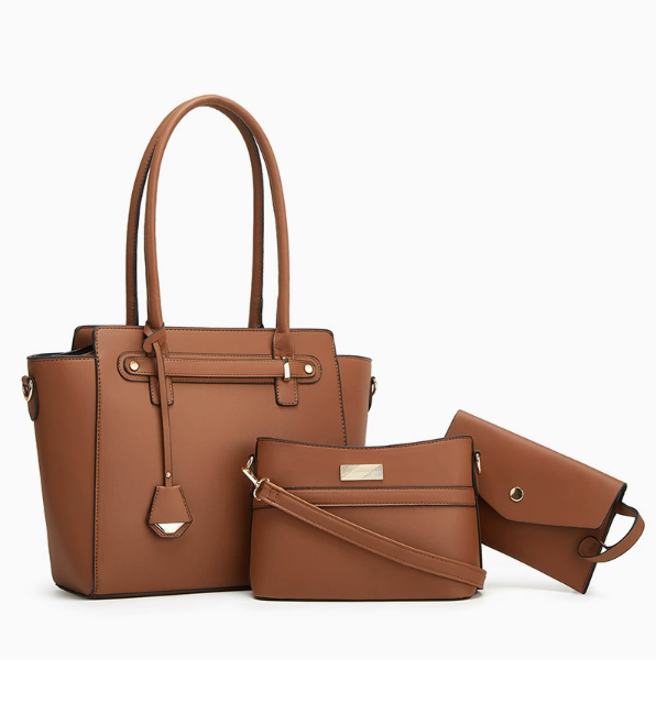 e475b304bfd3175d39e6a0b065ba962b Women's 3-Piece PU Leather Tote Bag Set with Belt Detail