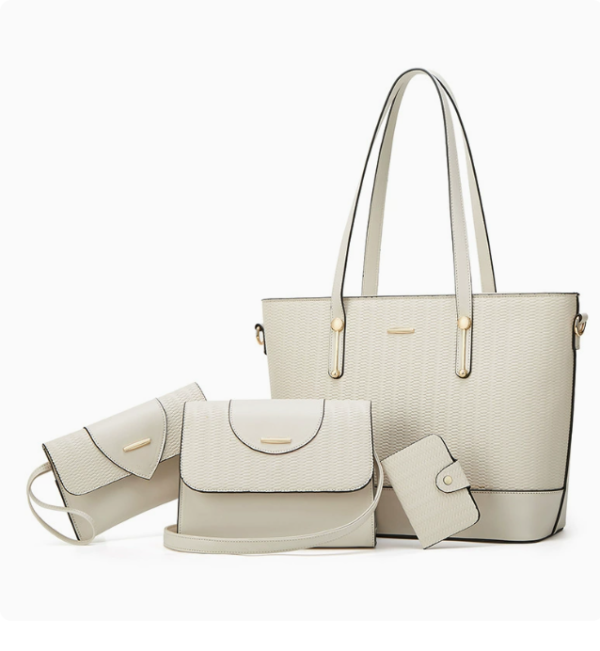 ebd1a92567ee61f514df92ea478abb61 Women's 4-Piece PU Leather Bag Set with Woven-Texture Detail