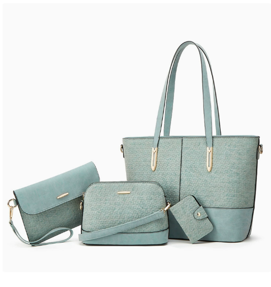 Women's 4-Piece Textured PU Leather Tote Bag Set