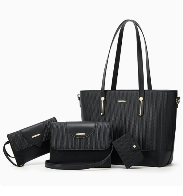 fc50261887bebdf28c32ceaeabd81bea Women's 4-Piece PU Leather Bag Set with Woven-Texture Detail