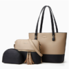 Color-Block Tote Bag for Women 3-Piece Set PU Leather Shoulder Handbag with Tassel Pendant